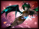  bat_wings bikini breasts garters goggles goggles_on_head green_eyes green_hair gumi hach mechanical_wings petals short_hair solo swimsuit tattoo under_boob underboob vocaloid wings 