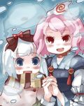  blue_eyes chachi chachi_(azuzu) ghost hairband hand_holding hitodama holding_hands konpaku_youmu konpaku_youmu_(ghost) multiple_girls myon pink_eyes pink_hair saigyouji_yuyuko scarf short_hair silver_hair touhou 