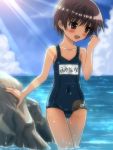  brown_hair miyanaga_saki one-piece_swimsuit ryunnu saki school_swimsuit short_hair swimsuit water 