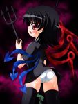  black_hair blush fang hino hino_hino houjuu_nue panties polearm red_eyes thighhighs touhou trident underwear weapon 