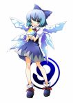  blue_eyes blue_hair bow cirno hermmy ice peeing shaved_ice short_hair touhou wings wink ⑨ 