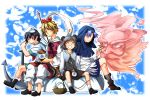  animal_ears basket black_hair blonde_hair blue_eyes blue_hair bracelet cloud clouds grey_hair hat hood jewelry kumoi_ichirin mouse mouse_ears mouse_tail murasa_minamitsu nazrin pendant polearm rex_k ring sailor shawl short_hair skirt spear tail toramaru_shou touhou unzan weapon yellow_eyes 