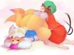  aosaki barefoot chen multiple_girls tail tail_hug touhou yakumo_ran 