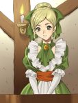  bow candle dragon_quest dragon_quest_ix dress elbow_gloves gloves green_eyes hair_bow roxanne_(dq9) smile yukiyanagi 