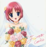  bride choker da_capo dress flower hair_up highres nanao_naru red_hair redhead shirakawa_kotori signature translation_request wedding_dress 