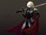  armor blonde_hair cape gloves leon_(sword_world) male master_bimo mediev short_hair sword sword_world tachikawa_mushimaro wallpaper weapon 