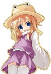  blonde_hair blue_eyes eyes hat moriya_suwako nanatsu short_hair smile thigh-highs thighhighs touhou zettai_ryouiki 