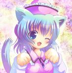 bad_id blue_hair cat_ears cat_pose hat lesserpanda merlin_prismriver nibii_(panda) paw_pose tail touhou wink 