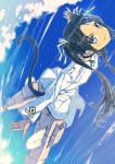  bad_id black_hair brown_eyes cat_ears cloud clouds fang flat_chest flying francesca_lucchini hair_ribbon is_ii long_hair ribbon sky solo strike_witches striker_unit striker_units tail twintails uniform 