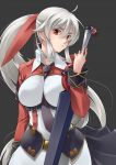  aize between_breasts breasts elric_c_clark huge_breasts necktie ponytail silver_hair solo sorafune white_hair 