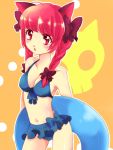  bikini bikini_skirt braid cat_ears chigo frills front-tie_top hair_ribbon innertube kaenbyou_rin red_eyes red_hair redhead ribbon short_hair swimsuit touhou twin_braids twintails 