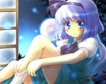  chigo dressing hitodama konpaku_youmu konpaku_youmu_(ghost) moon myon ribbon socks thighhighs touhou white_hair 