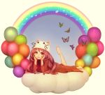 animal_ears animal_hat balloon butterfly cat_ears cat_hat cathat hat long_hair lying megurine_luka megurine_luka_(toeto) musical_note on_stomach pink_eyes pink_hair rainbow smile solo toeto_(vocaloid) vocaloid yugume 