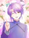  chinese_clothes face fushigi_yuugi looking_at_viewer male_focus mole nuriko_(fushigi_yuugi) one_eye_closed open_mouth purple_hair short_hair solo yellow_eyes yuzuki_kaoru 