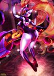  1girl ass breasts heart helmet highres league_of_legends long_hair looking_at_viewer looking_back redhead shadman solo sona_buvelle thick_thighs thighs twintails very_long_hair 