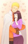  1boy 1girl black_hair blonde_hair blush cape closed_eyes couple hal_(sakurajam) hetero hug husband_and_wife hyuuga_hinata long_hair naruto short_hair smile uzumaki_naruto 