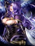  axe breasts camilla_(fire_emblem_if) cleavage fire_emblem fire_emblem_if hair_over_one_eye long_hair purple_hair violet_eyes weapon 