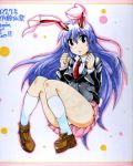  1girl :o animal_ears blazer blush breasts collared_shirt crescent_moon_pin lapel_pin legs loafers long_hair looking_at_viewer marker_(medium) necktie panties pantyshot purple_hair rabbit_ears red_eyes reisen_udongein_inaba shikishi shirt shoes socks solo touhou traditional_media train_90 underwear very_long_hair white_panties 