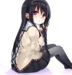  1girl akemi_homura black_hair drawr long_hair mahou_shoujo_madoka_magica riyuko3 school_uniform sitting 