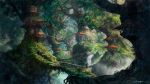  black_dress dress fantasy forest hat highres house nature original path road scenery tree treehouse watermill weapon witch witch_hat you_(shimizu) 