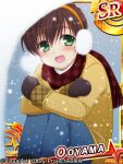  1boy angel_beats! brown_hair earmuffs green_eyes ikeda_jun_(aquaqua) mittens ooyama_(angel_beats!) scarf school_uniform short_hair snow 