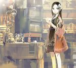  1girl book bookshelf flower hair_flower hair_ornament long_hair looking_at_viewer open_mouth original solo uturo 