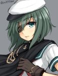  1girl cape don_(29219) eyepatch gloves green_hair hat kantai_collection kiso_(kantai_collection) school_uniform short_hair 