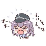  1girl akatsuki_(kantai_collection) alternate_costume anchor_symbol baby black_hair closed_eyes commentary_request crying diaper flat_cap flying_teardrops hat kantai_collection kotanuki_329 long_hair open_mouth simple_background solo tears translation_request wavy_mouth white_background younger 