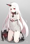  1girl :o alternate_breast_size blush claws detached_sleeves dress flat_chest kantai_collection kneeling long_hair meth_(emethmeth) pale_skin red_eyes seaport_hime simple_background solo white_hair 