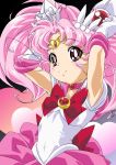  armpits arms_up bishoujo_senshi_sailor_moon chibi_usa elbow_gloves gloves long_hair pink_eyes pink_hair sailor_chibi_moon skirt smile tiara twintails 