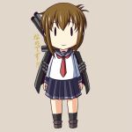  1girl brown_hair folded_ponytail inazuma_(kantai_collection) kantai_collection long_hair looking_at_viewer machine nanodesu_(phrase) neckerchief nishi_koutarou school_uniform serafuku skirt smile solo translated |_| 