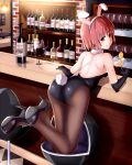 1girl animal_ears ass bunny_girl bunnysuit detached_collar elbow_gloves gloves high_heels highres looking_at_viewer original pantyhose rabbit_ears red_eyes redhead short_hair smile solo xyomouse 