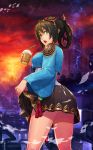  1girl absurdres black_hair breasts dungeon_and_fighter green_eyes hanbok highres korean_clothes korean_traditional_hat large_breasts miniskirt ornament puyon_(pixiv) skirt solo 