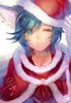  animal_ears character_request dated green_eyes green_hair looking_at_viewer momoshiki_tsubaki one_eye_closed santa_costume short_hair show_by_rock!! smile solo 