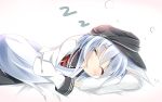  1girl blue_hair closed_eyes hat hibiki_(kantai_collection) kantai_collection kushida_you long_hair lying open_mouth sleeping sleeves_past_wrists solo zzz 