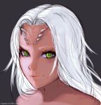  1girl dark_souls dragon_girl face green_eyes horns light_smile long_hair looking_at_viewer nose priscilla_the_crossbreed razalor solo souls_(from_software) white_hair 