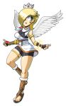  1girl bangle bike_shorts blonde_hair blue_eyes bracelet bracer breasts cosplay crown feathered_wings hair_over_one_eye highres jewelry kid_icarus long_hair super_mario_bros. netto pit_(kid_icarus)_(cosplay) rosetta_(mario) sandals scarf shorts_under_skirt super_mario_bros. super_mario_galaxy super_smash_bros. toes wings 