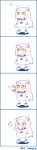  1girl 4koma ahoge butterfly comic commentary_request dress eating horns kantai_collection long_hair mittens northern_ocean_hime orange_eyes shinkaisei-kan simple_background tomoyohi translation_request white_background white_dress white_hair white_skin 