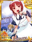  1boy 2girls angel_beats! hinata_(angel_beats!) hisako_(angel_beats!) iwasawa maid maid_headdress microphone microphone_stand misaki_juri multiple_girls red_eyes redhead short_hair singing solo_focus 