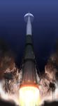  highres launch_pad launch_tower launching liftoff moon no_humans outdoors real_life rocket roy_fokka russian sky smoke soviet soviet_union 
