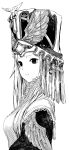  1girl absurdres hat highres looking_away monochrome original shiro_shougun simple_background solo traditional_clothes upper_body white_background 