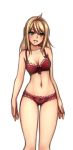  1girl blonde_hair blush bra breasts cowboy_shot fiorun green_eyes lace-trimmed_bra lace-trimmed_panties long_hair monorus panties red_bra red_panties solo underwear underwear_only xenoblade xenoblade_chronicles_x 