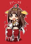  1girl ahoge bongo_drums boots brown_hair detached_sleeves double_bun duplicate hairband headgear hirasato instrument japanese_clothes kantai_collection kongou_(kantai_collection) long_hair musical_note nontraditional_miko open_mouth skirt thigh-highs thigh_boots translation_request 