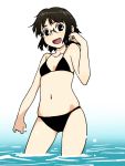  1girl bikini black_eyes black_hair fang glasses original sakaki_imasato short_hair standing swimsuit 