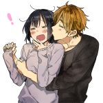  1boy 1girl alternate_hairstyle black_hair blush_stickers brown_hair closed_eyes couple kiss kitashirakawa_tamako momose_(oqo) ooji_mochizou short_hair tamako_market 