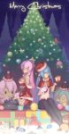  2girls :d absurdres bell black_legwear blue_eyes blue_hair blush_stickers breasts candy candy_cane christmas christmas_ornaments christmas_tree cleavage doughnut flower food gloves hat hatsune_miku highres holding_gift long_hair looking_at_viewer madyy megurine_luka multiple_girls open_mouth pantyhose pink_hair playstation_portable santa_hat sash sitting smile stuffed_animal stuffed_bunny stuffed_toy takoluka teddy_bear thigh-highs twintails very_long_hair vocaloid wariza 