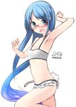 1girl bikini blue_eyes blue_hair cat glasses kantai_collection long_hair nekobaka samidare_(kantai_collection) solo swimsuit 