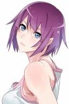  1girl blue_eyes from_side looking_at_viewer monogatari_(series) nisemonogatari purple_hair senjougahara_hitagi shikuro_(masax1107) short_hair simple_background solo tank_top upper_body wet white_background 