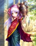  1girl absurdres angel_beats! aquarius goto_p highres indian_clothes jar jewelry lavender_hair long_hair necklace sari solo tachibana_kanade veil yellow_eyes 