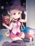  1girl blonde_hair elbow_gloves garter_straps gloves hat long_hair solo thigh-highs usashiro_mani valhalla_valkyries violet_eyes witch_hat 